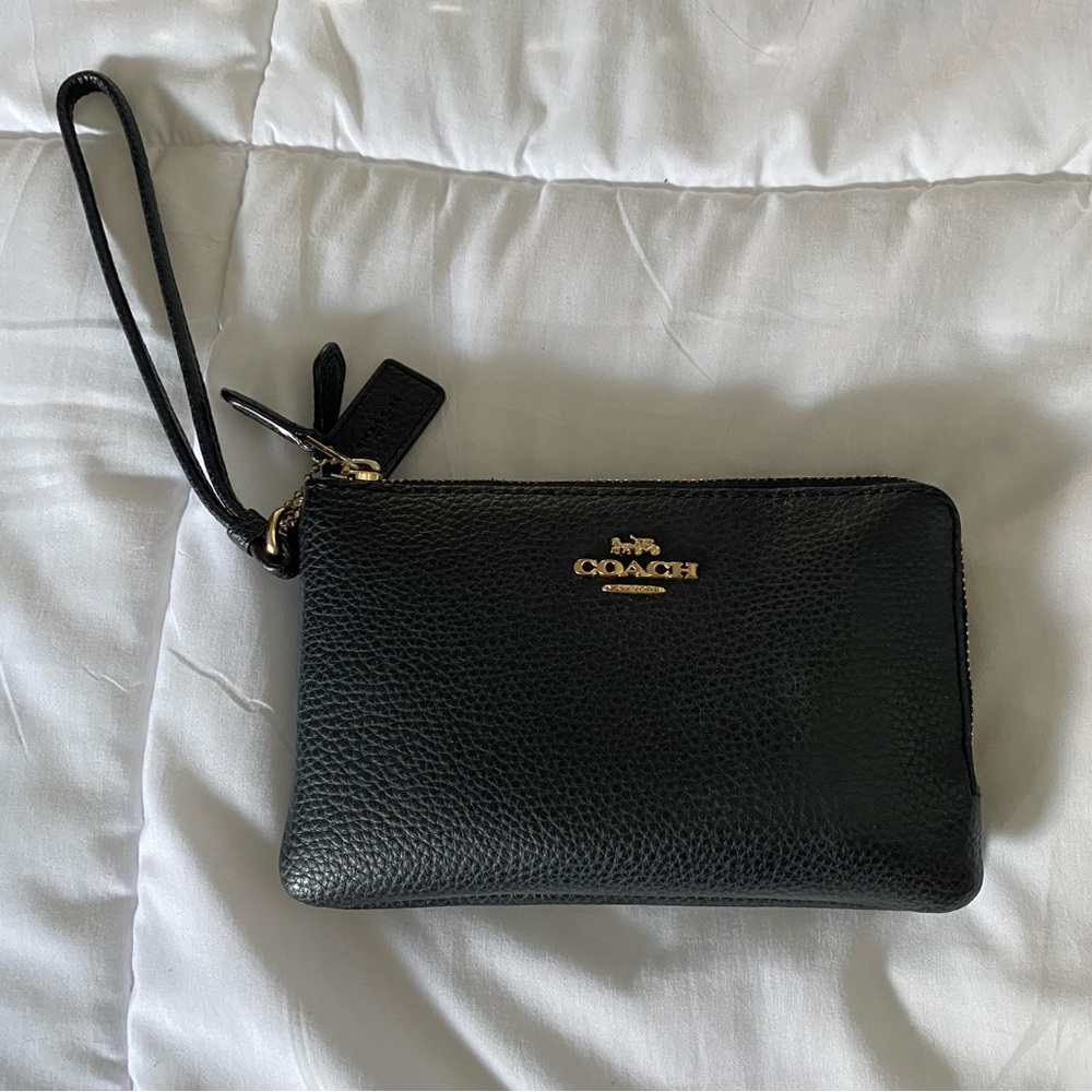 Black Coach Wristlet Double pocket wallet